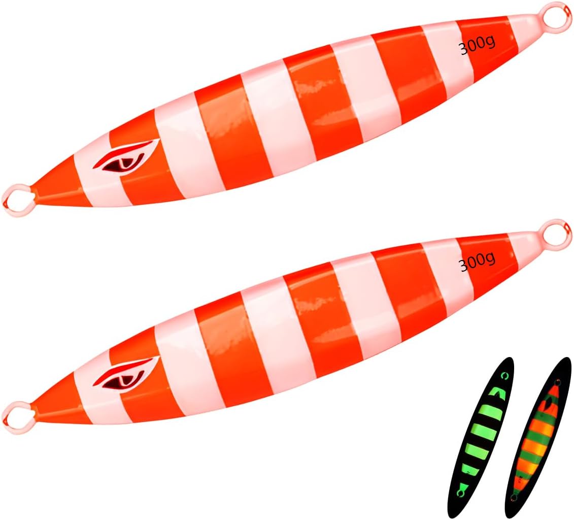 Leurres de Pêche en Haute Mer Coulants, WASAGA 2 Pièces 300g/400g/500g Appât de Poisson Spinner en Métal Dur pour Mérou Saumon Thon et Leurre Slow Jigging