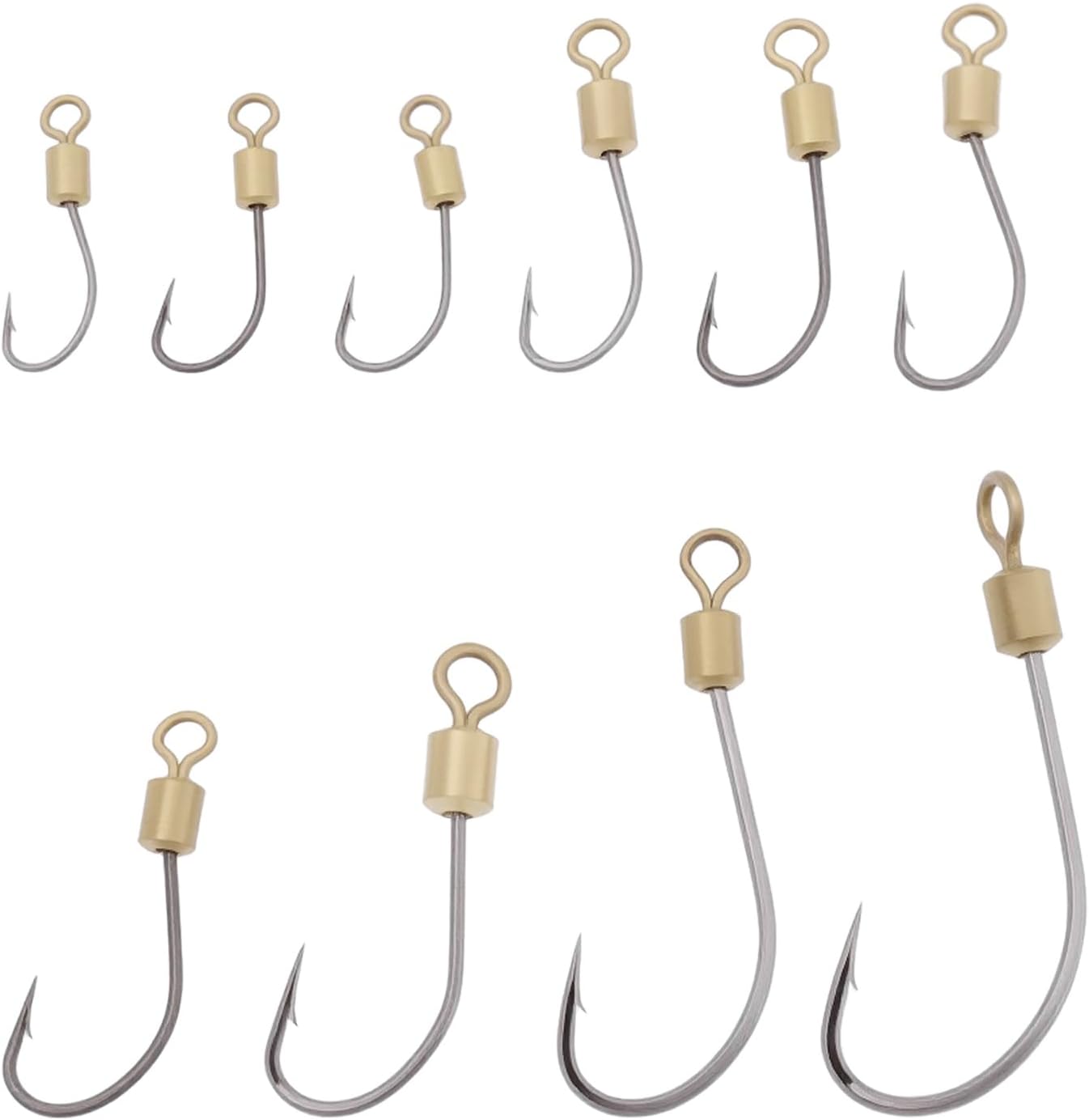Lot de 50 Hameçons de Pêche à Ardillon Pivotants à 360° pour La Pêche en Eau Douce Et Salée Tailles 10# à 22#