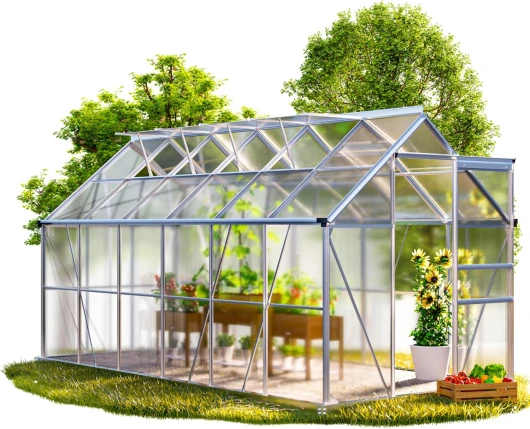 ® Serre de Jardin Aluminium 7,2m² Fondation 380x190cm 4 lucarnes Serre à tomates Plantes légumes Fleurs hivernage châssis semis 11,8m³ 380x190x195cm avec fondation