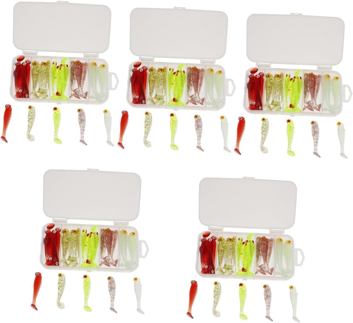 150pièces Leurres De Plastique Souple Appâts Vifs pour Brochet Perche Et Truite avec Boîte De Rangement Couleurs Assorties