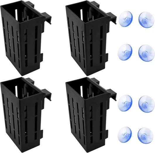 4 Pièces Tasses Panier pour Plantes Aquatiques Suspension, Graine Plante Aquarium, Support Plante D'aquarium avec 4 Crochets et 8 Ventouses pour la Culture de Plantes Aquaponiques