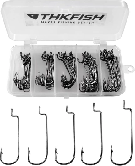 THKFISH 50pièces/100pièces/boîte hameçons Texan Crochets décalés de pêche Convient à leurres cuillères Offset Hooks #2#1 1/0 2/0 3/0