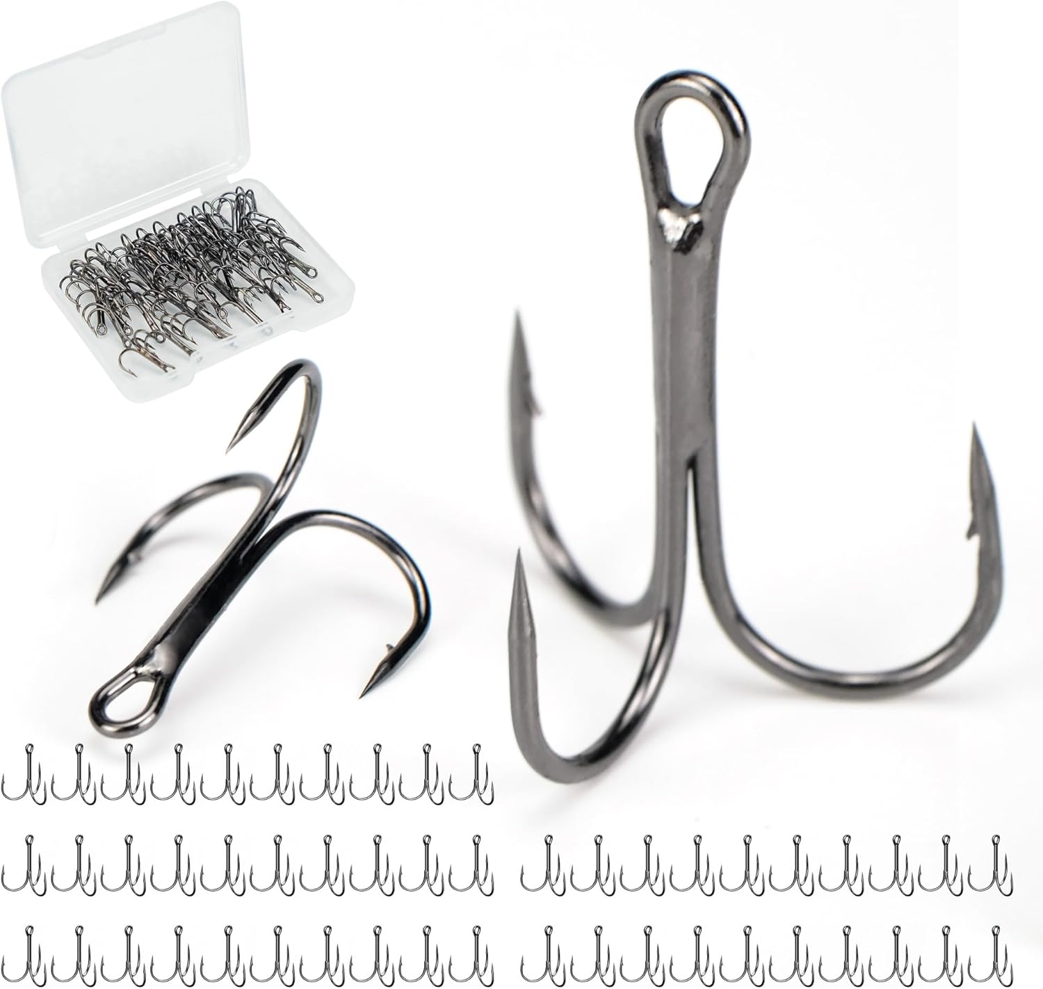 Piscorush Anzuelos de Pesca Triples, Anzuelos de Pesca de Acero de Alto Carbono, Clásico Curvado Redondo, Afilados y Resistentes, Triple Arpón, Anzuelos de Pesca Mar, Equipos de Pesca