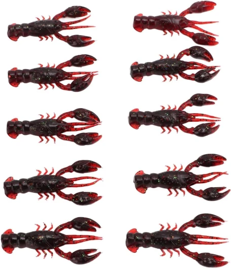 10Pcs Leurres de Pêche à l'achigan Plastique Souple, 5,5 cm/2,2 po Leurres de Pêche Appâts Souples Eau Douce Eau Salée Écrevisses Homard Leurre Artificiel Appâts de Leurre Souple ROUGE