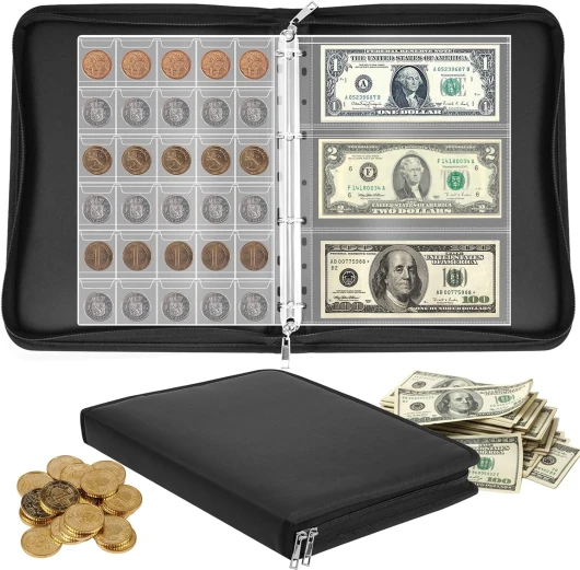 Yunkctuk Album de Collection de Pièces de Monnaie Contient 300 Pièces et 36 Billets, Classeur Piece 2 Euros avec 24 Pages, Classeur Numismatique Rangements pour Pièces de Monnaie et Timbres (Noir)