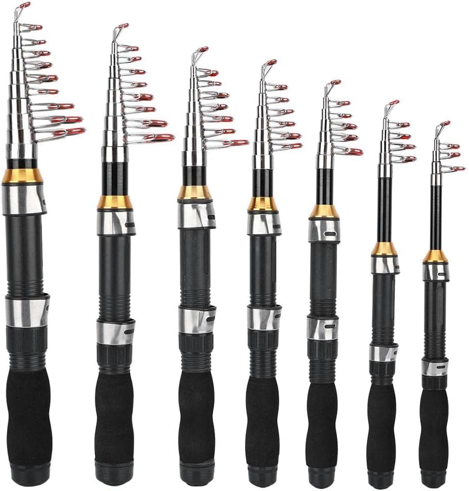 Canne à pêche télescopique - Petite canne à pêche en mer - Portable - Courte - Pour eau salée et eau douce 2,1 m