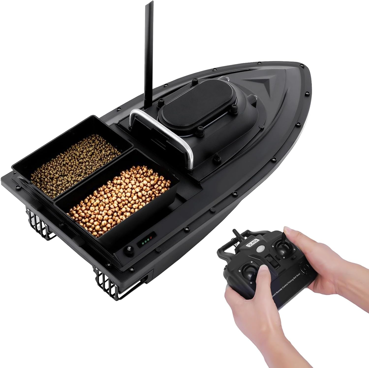 Bateau d'appât pour pêche à la Carpe, Bateau amorceur nid avec Cabine Batterie intégrée, Double Moteur 5200mAh, Bateau amorceur de pêche, 300m Distance sans Fil, adapté aux Amateurs de pêche