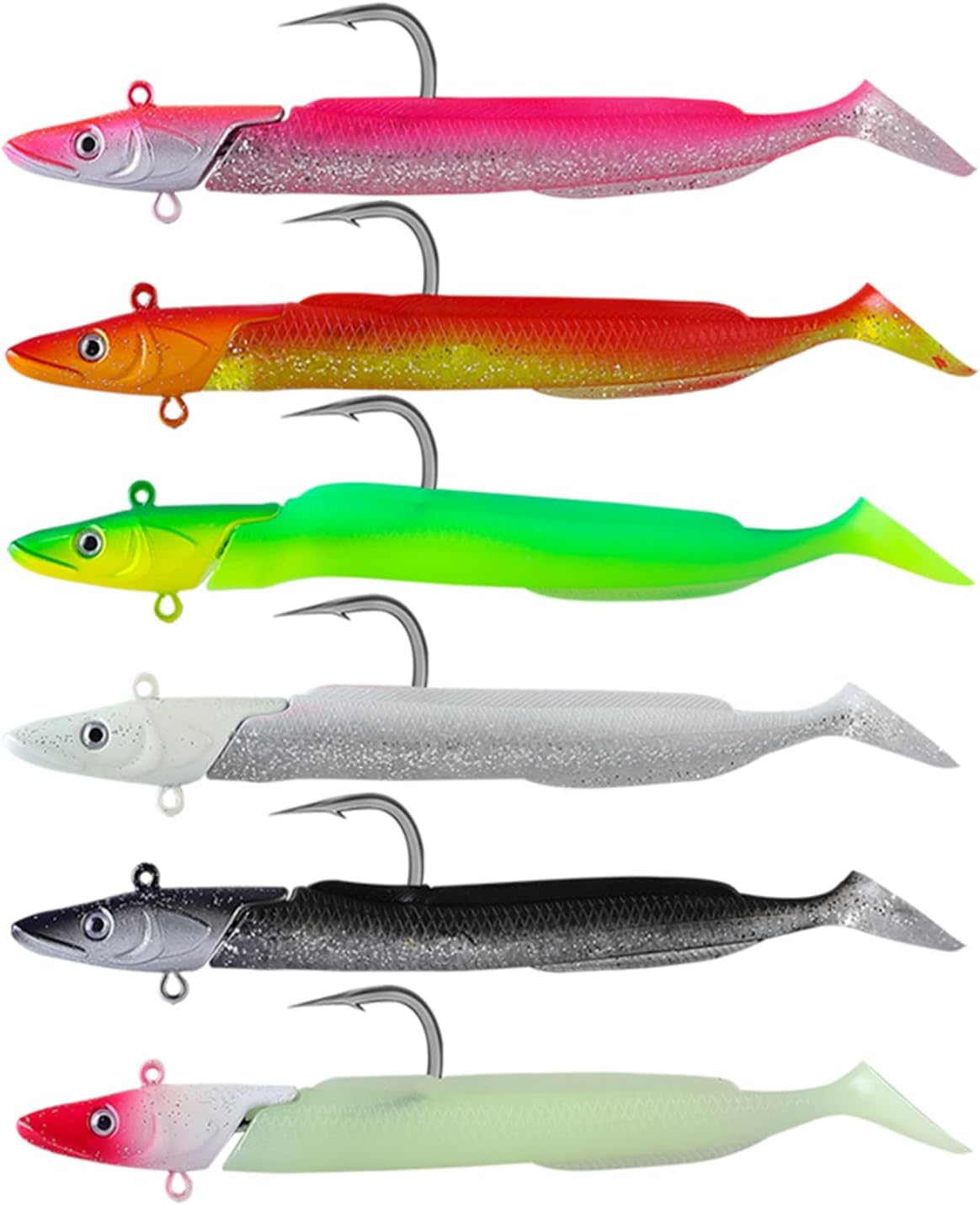 Leurres Souples, leurres pour Bar avec Paillettes rotatives, Kit de Pêche, Leurres Immergés pour Eau Douce et Salée, Cadeau pour Hommes Pêcheurs - A04