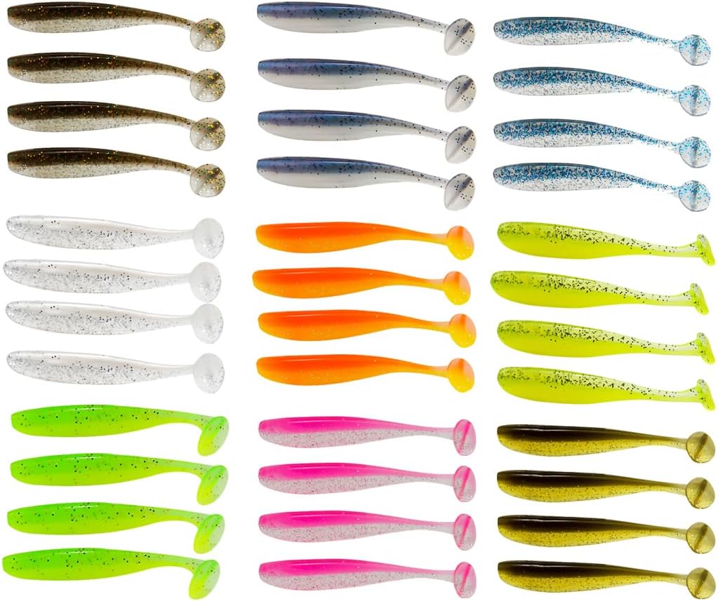 OUDQFCJ Ensemble de 36 Leurres de Pêche Souples, Leurres en Silicone pour Bar, Truite, et Carnassiers, Nageurs, pour la Pêche en Eau Salée et Douce