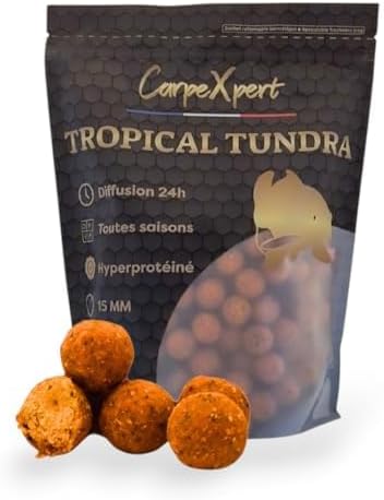 Bouillette Tropical Tundra 15/20mm - Compacte & Fruité - Diffusion 22h+ - Toutes Saisons - 1kg - Appât pêche Carpe, Amorce Longue Durée, Attractant Puissant, Pêche en Étang & Rivière
