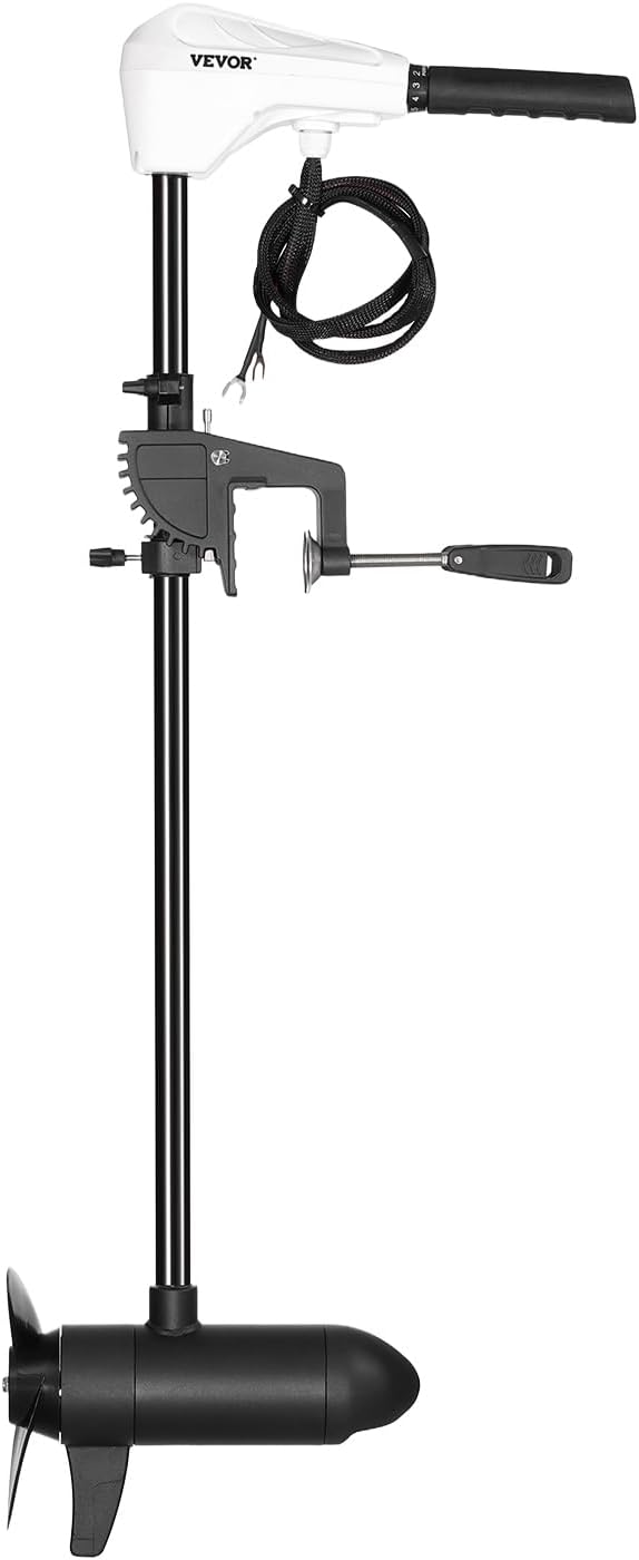 Moteur de Bateau de Pêche à la Traîne, Poussée 39 kg,​ Moteur Hors-bord Électrique 24 V, Tige 915 mm, 5 Vitesses Avant 3 Arrière, avec Indicateur de Batterie, pour Kayak, en Eau Douce et Salée