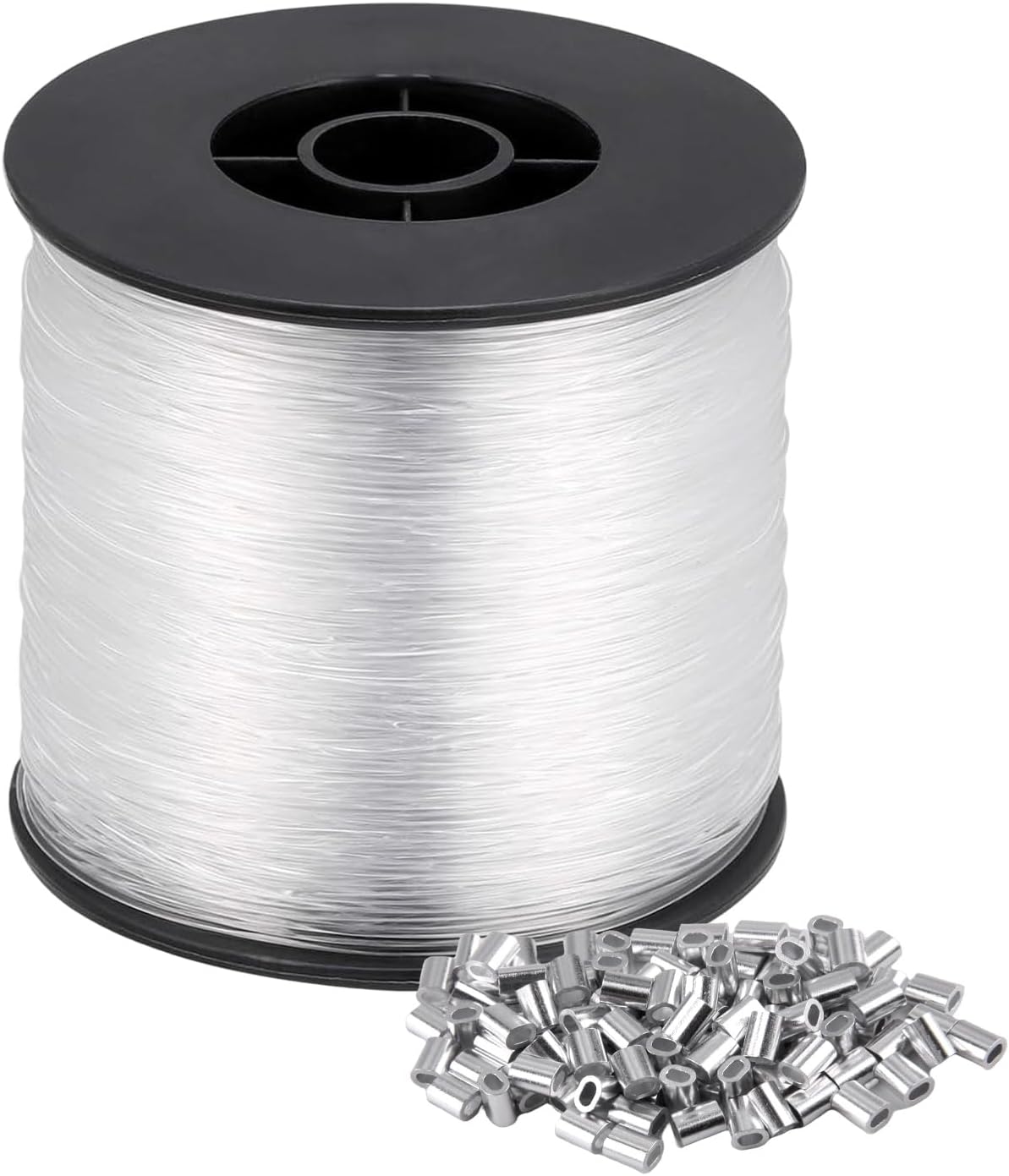 Xmart 0,8mm x 200m Fil de Peche Nylon Fil de Pêche Fort Transparent Forte avec 100 Manchons en Aluminium Résistance à la Déchirure et à l'usure pour L'artisanat de Bricolage Bracelet Bijoux Pêche