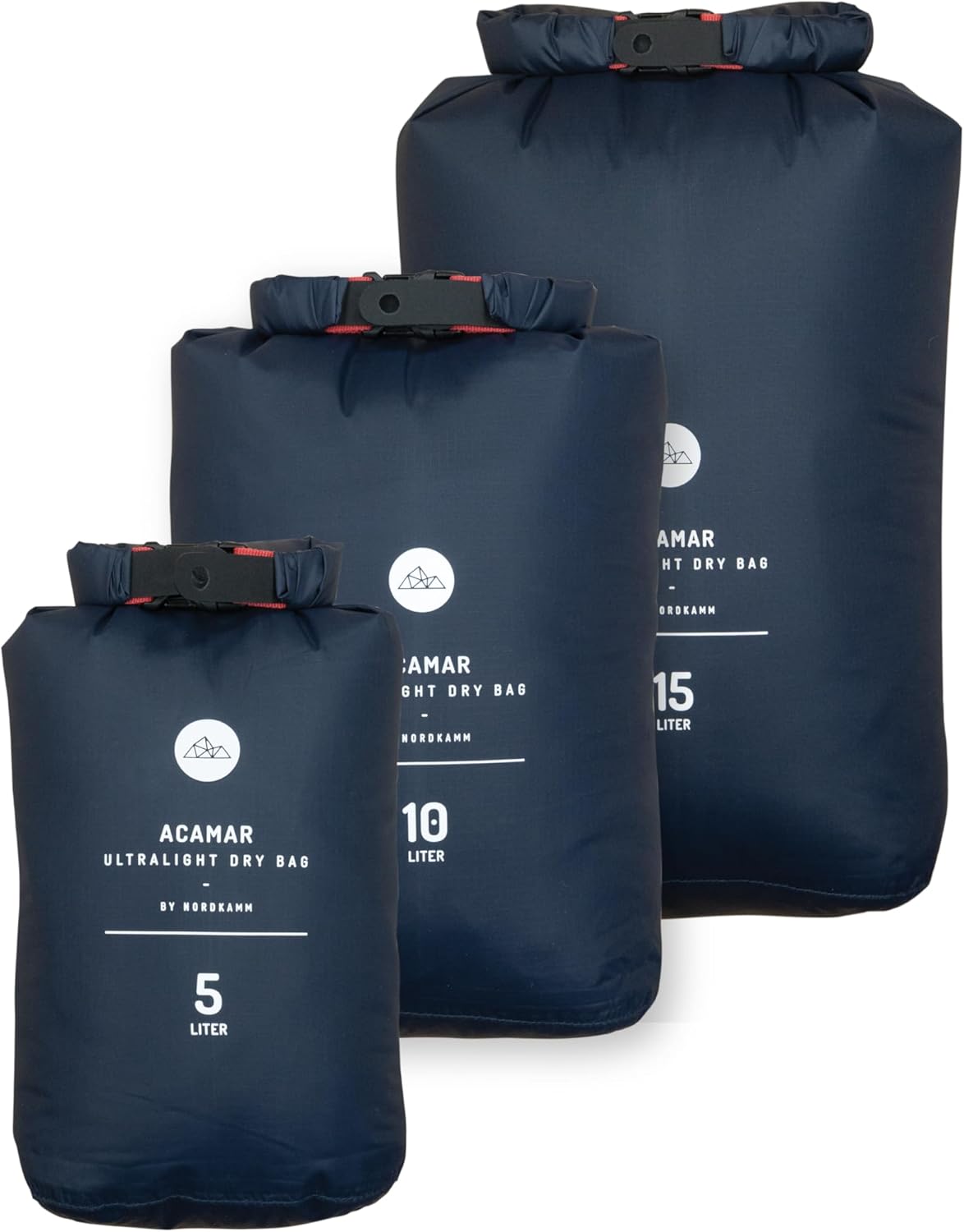 NORDKAMM Sac étanche, Dry Bag Set 5l, 10l, 15l, Impermeable, Ultra Light, Bleu