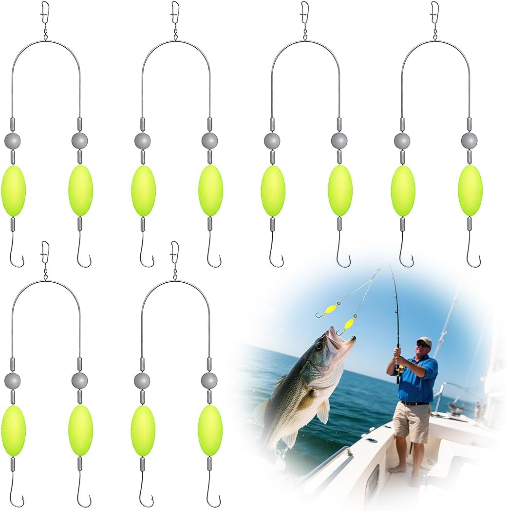 HAZMA 6 Pcs Montage De Fond Inversé À Double Hameçon Avec Ardillon – Hameçons Doubles Pêche Lac/Eau Douce,Hamecon Carpe,Hameçon Double Avec Ligne De Fond Inversée