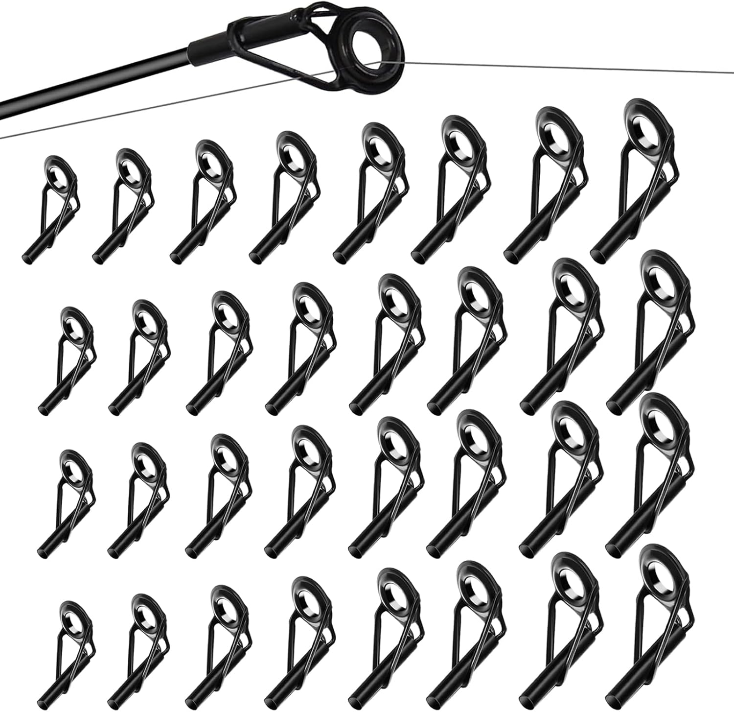 Lhdfyqt 32 Pièces Kit de Anneau de Pointe de Canne à Pêche Réparation, Anneaux de Pointe Kit de réparation, Anneaux de Guides d'oeil de Canne à Pêche, Réparation de Canne à Pêche, pour Toutes les Eaux