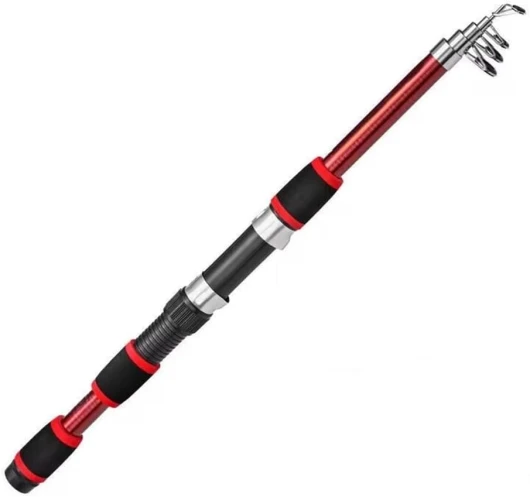 Kit de canne à pêche télescopique en fibre de carbone portable avec moulinet pour pêche à la carpe, eau douce, eau salée, lac, ruisseau, 1,8 m Rouge