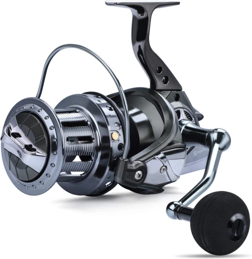 Sougayilang Moulinet de pêche au surf, 11 + 1BB en acier inoxydable, série 10000 super puissant, bobine de capacité de ligne surdimensionnée pour moulinet de pêche à la carpe en eau salée/eau douce Bleu foncé,Le noir