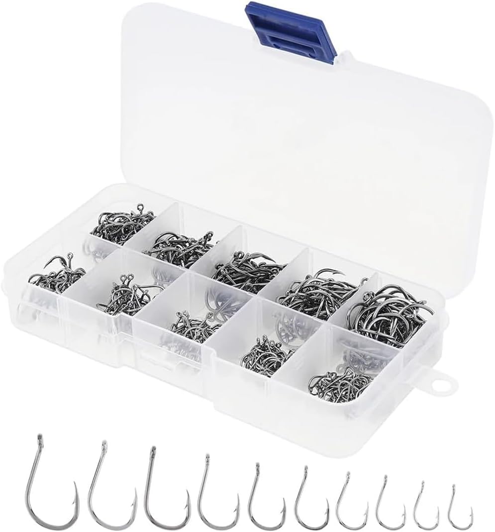 Juguta 300 Pcs Hamecon Peche Hamecon De Pêche Crochets De Pêche D'Hameçons Hameçons En Acier Carbone Hameçons Barbelés En Pour Pêche Eau Douce Et Mer Avec Boîte De Rangemant