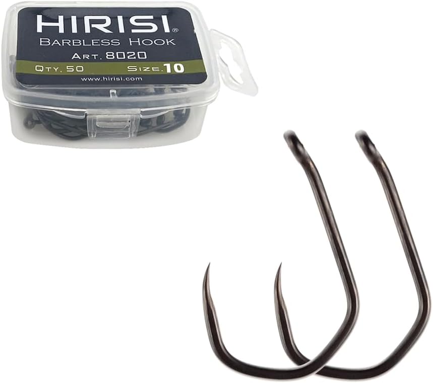 Lot de 50 hameçons de pêche sans ardillon en acier inoxydable revêtu de PTFE à haute teneur en carbone avec œillet Accessoires de pêche FBA-8020-10