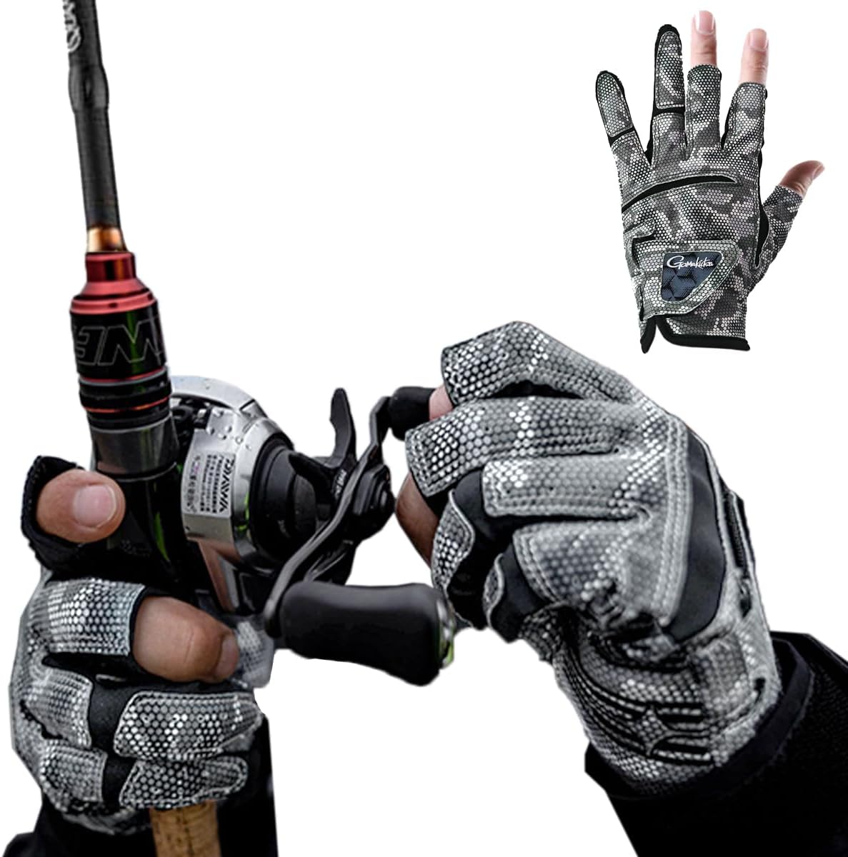 2XK-NOV Gants de Pêche Antidérapant, Camouflage Gants de Chasse d'été, Gant Lumiere sans Doigts pour Homme et Femme pour Cyclisme, Randonnée, Kayak Pagaie
