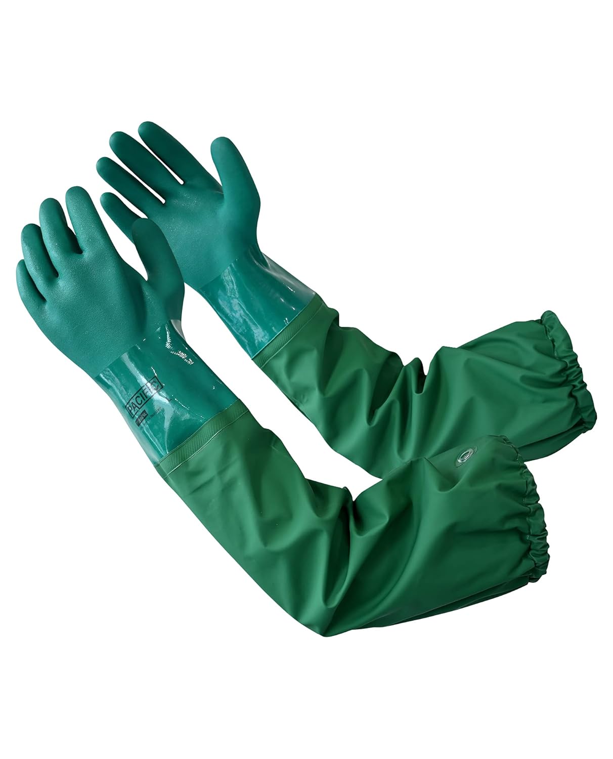 PACIFIC 66 cm Gants de Travail Imperméables, Gants d'étang Longs, Nettoyage de Vidange, Pêche, Machines, Doublure en coton, Antidérapants, L/9 L Vert
