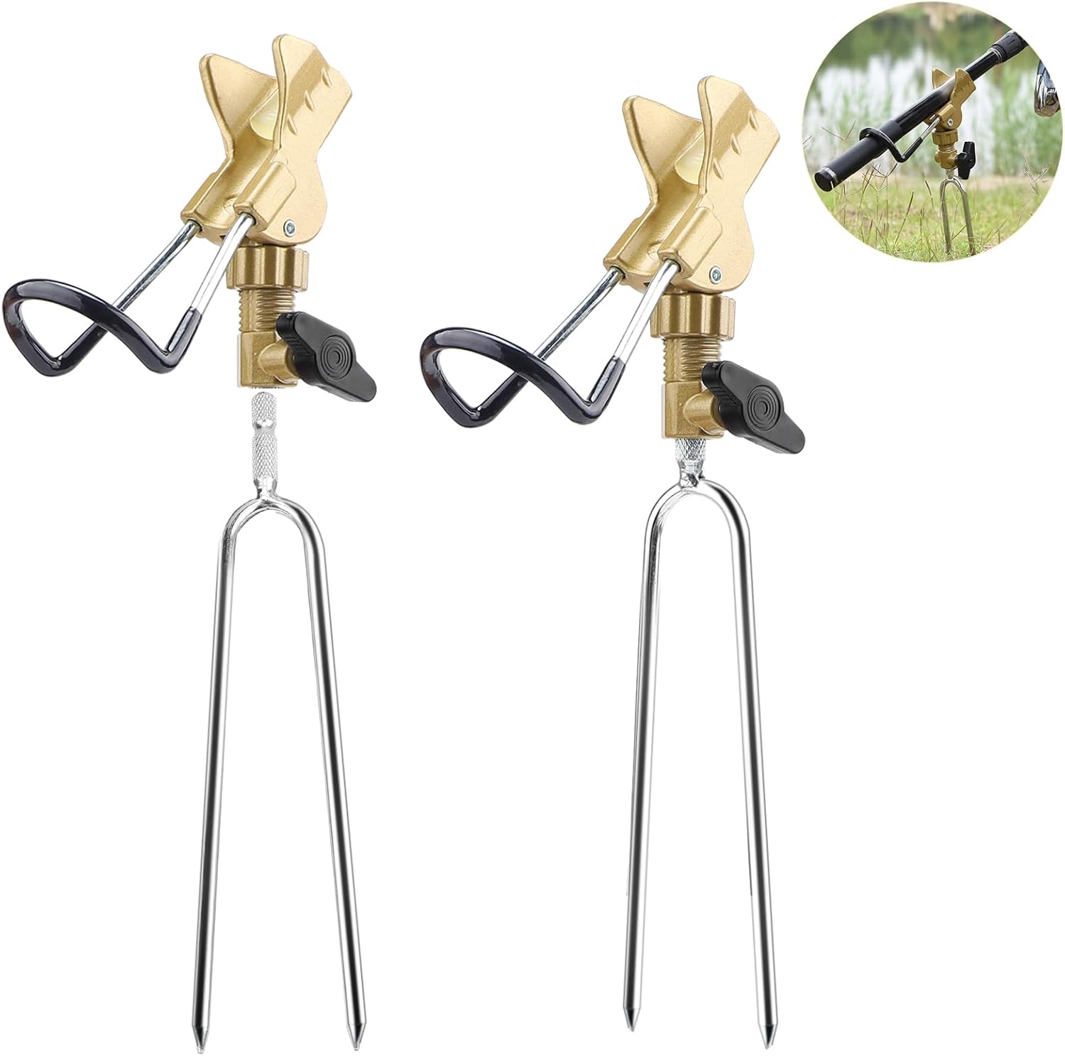 Support de Canne à Pêche, 2 pièces Porte Canne à Pêche pour Pêche, INOX 360° Support de Canne à PêChe en RéGlable en Acier Inoxydable, pour la pêche au Bord, équipement de pêche à la Plage Jaune