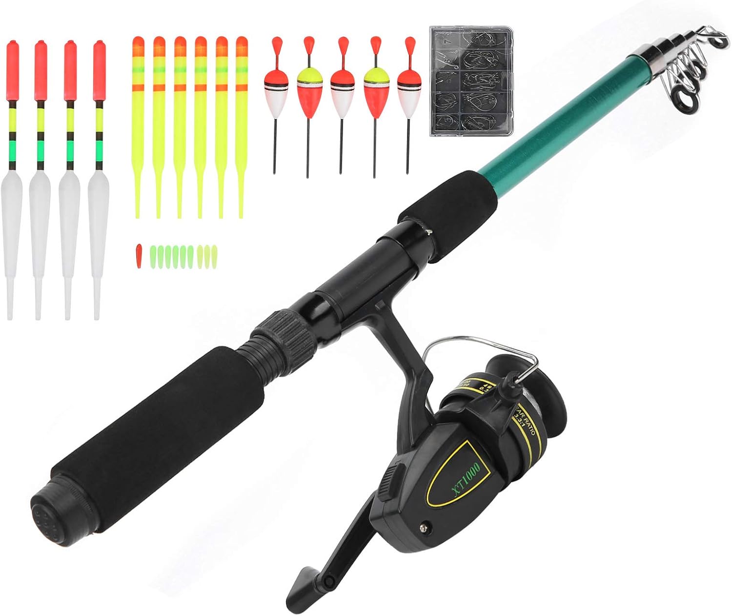 Ensemble combiné de Canne à Pêche, Kit Complet avec Crochets, Flotteurs, Canne Solide avec Résistance au Glissement pour Débutant et Amateur d'eau de Mer, d'eau Douce et de Lac