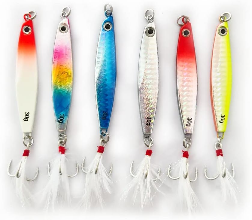 6 pièces Peche Kits Leurres, Pêche Jig Métal Appâts Poissons 7.65cm 4# Crochets Crankbait, Plomb Coulée Tranche Leurres de Pêche Filature Crochet de Pêche Artificiel Leurres Attaquer