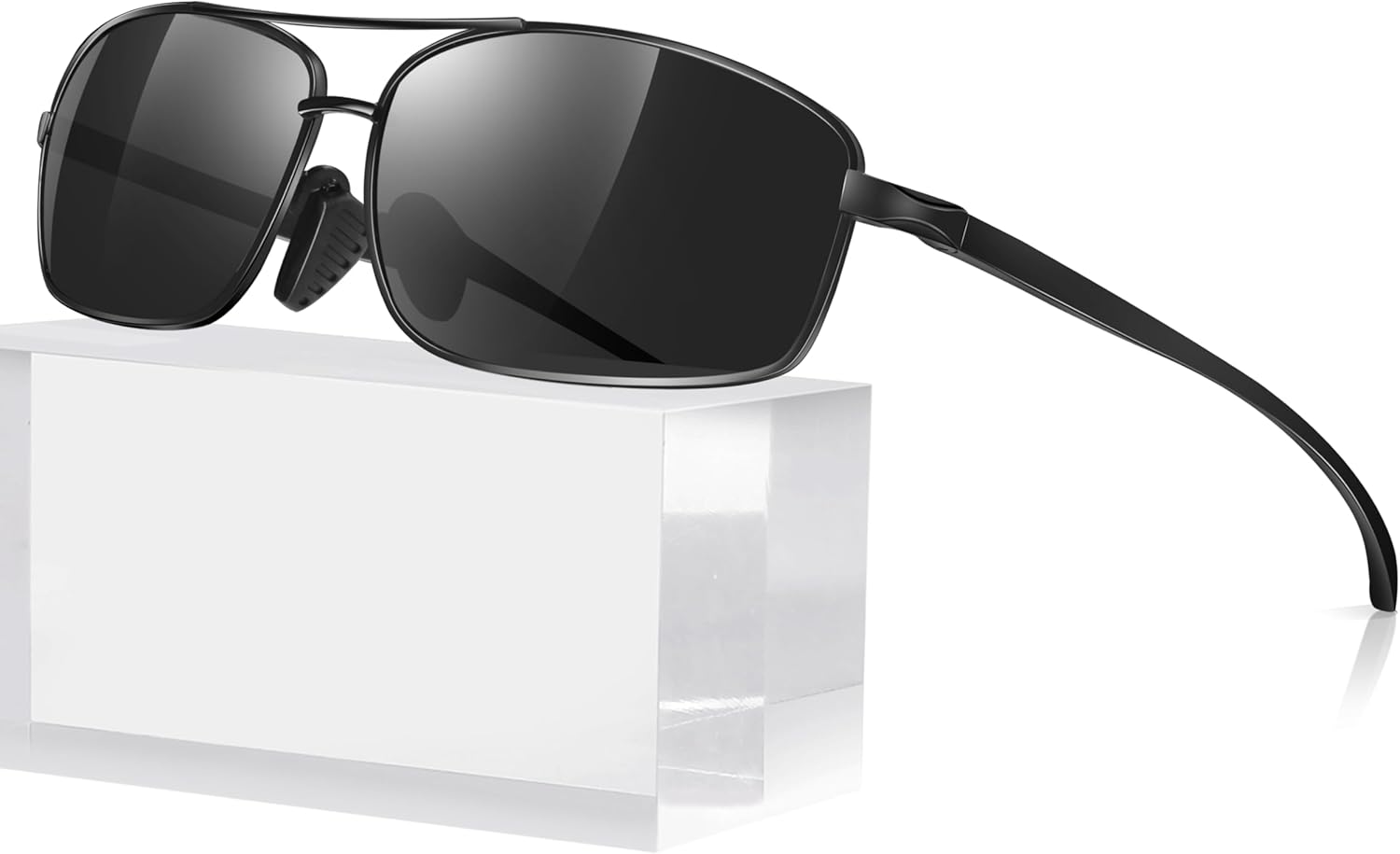 Lunettes de Soleil Polarisées pour Homme Pilote Rectangulaires Lunettes Ultralégères Verres Anti-Reflets Conduite Pêche Lunettes de Soleil