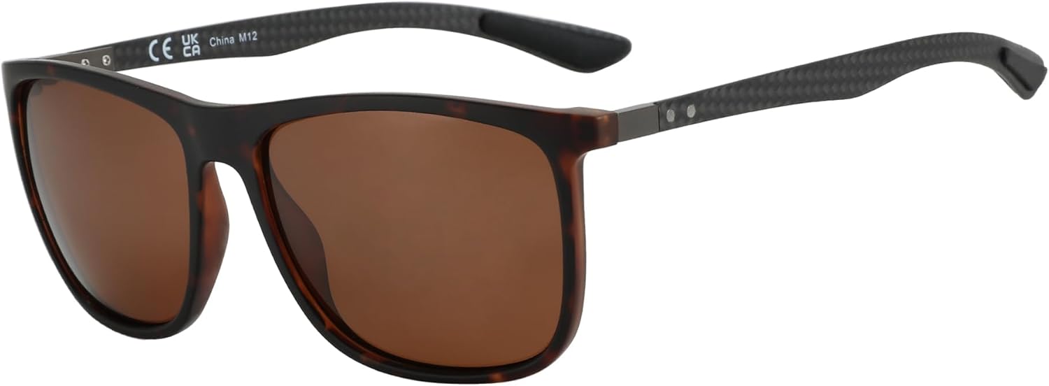 Lunettes de Soleil Homme Polarisées: Ultraléger TR90 Carrées Fibre de Carbone Lunettes Protection UV400 Conduite Pêche Golf Sport