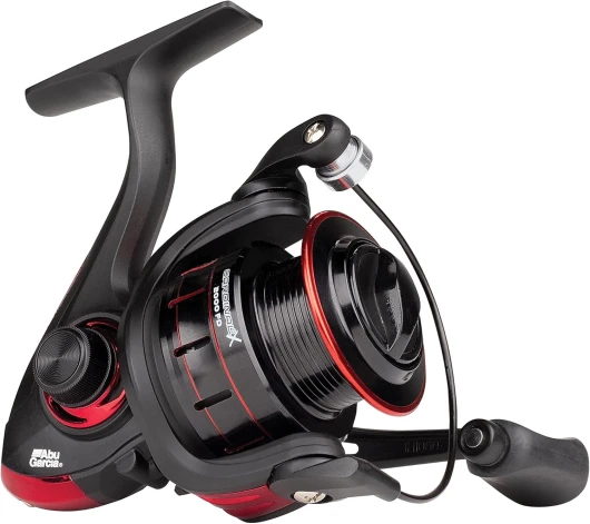 Abu Garcia Cardinal X Moulinet Spinning, Moulinet de pêche à Bobine Libre pour la pêche aux leurres - Truite, Perche, brochet, Saumon, Robuste et léger, Aluminium Noir et Rouge, Tailles Multiples