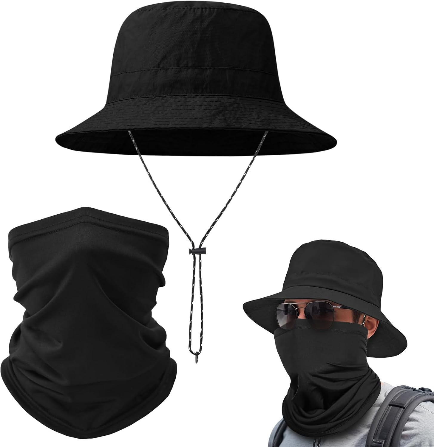 Chapeau de Pêcheur Imperméable d'Extérieur, Chapeau de Randonnée à Large Bord de Protection UV, Mentonnière Réglable Cache-Cou, Chapeau Boonie d'Été pour Femmes Hommes