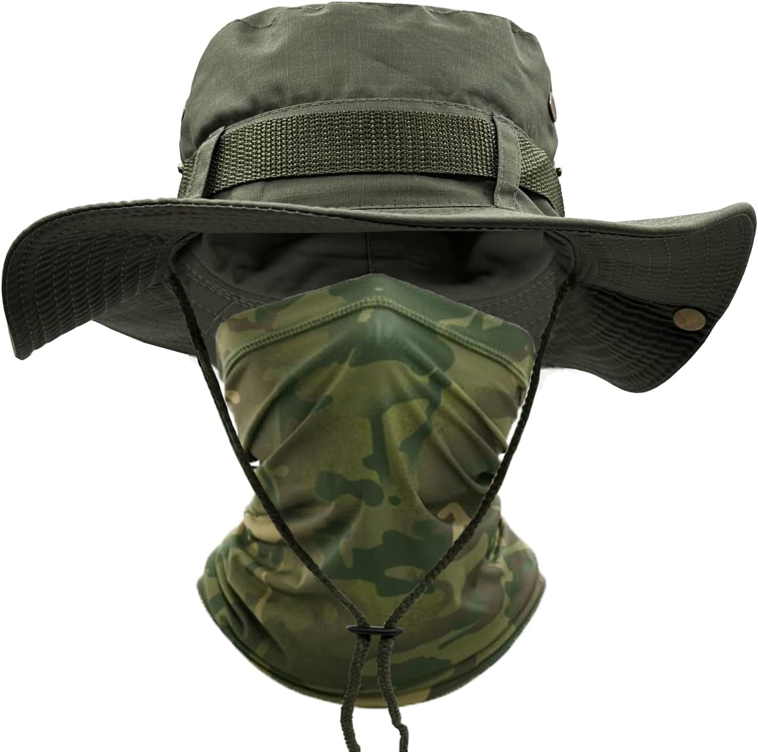 Ehsbuy Chapeau de Soleil Hommes à Large Bord Camo Chapeau Homme Visage Écharpe Camouflage Militaire Armée Chapeau Seau Safari Chapeaux de Randonnée Chasse Maille Plage Cap