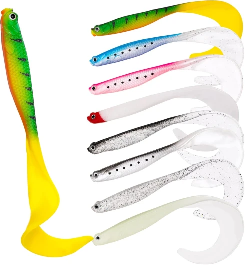 Halinuia 9 Pièces Leurre Souple Brochet Leurre Peche Carnassier Leurre de Peche Leurre Souple Mer Leurres De Pêche Souples en Plastique pour Peche Truite, Brochet, Sandre, Toutes Sortes de Poissons