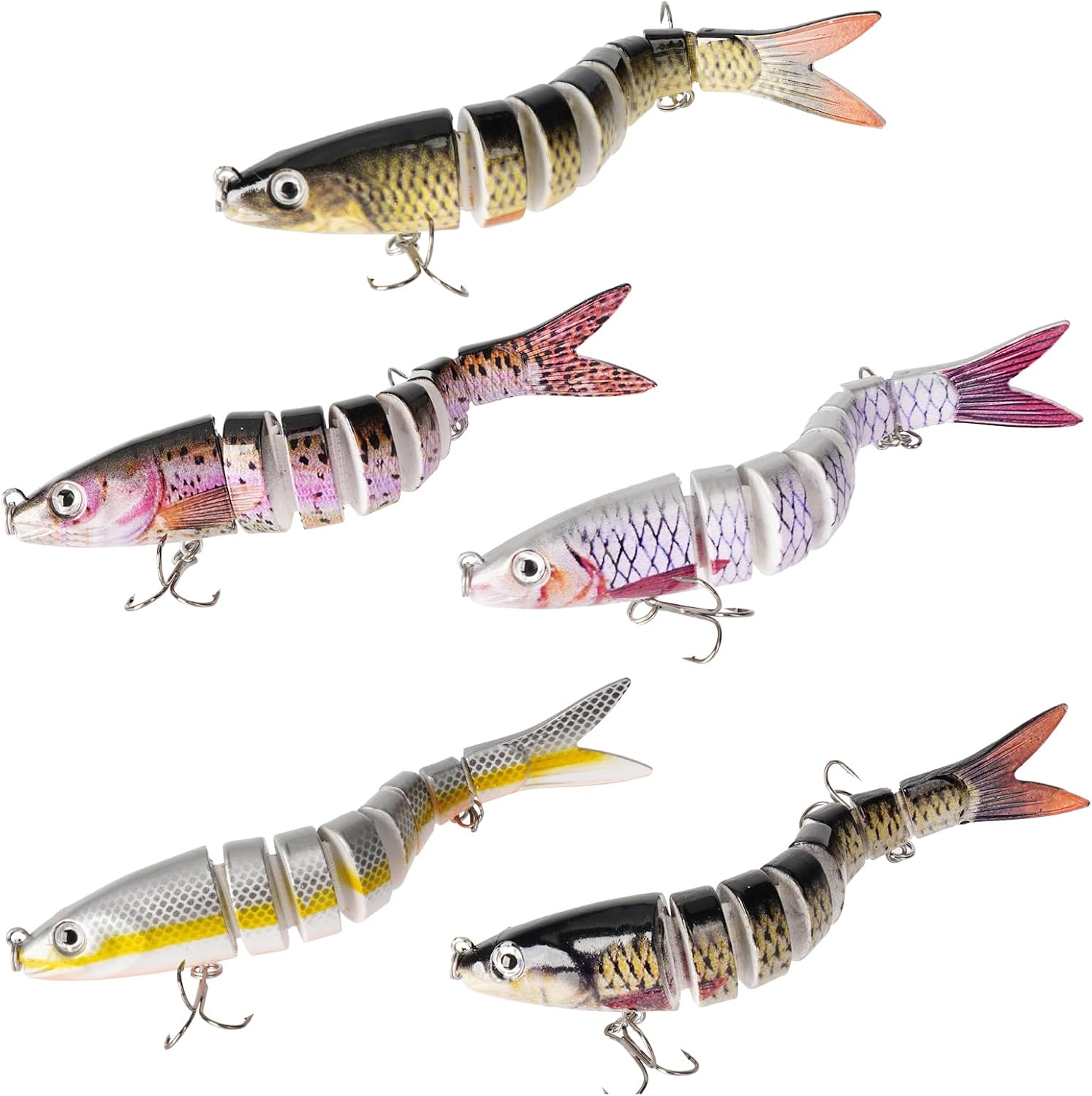 LURICO Leurre Pêche Carnassier Set, 5 Leurres Brochet 3D Ultra-Réalistes, Appâts de Nage Naturelle, Idéal Aussi en Leurre Pêche Mer, Cadeau Parfait pour Les Passionnés de Pêche