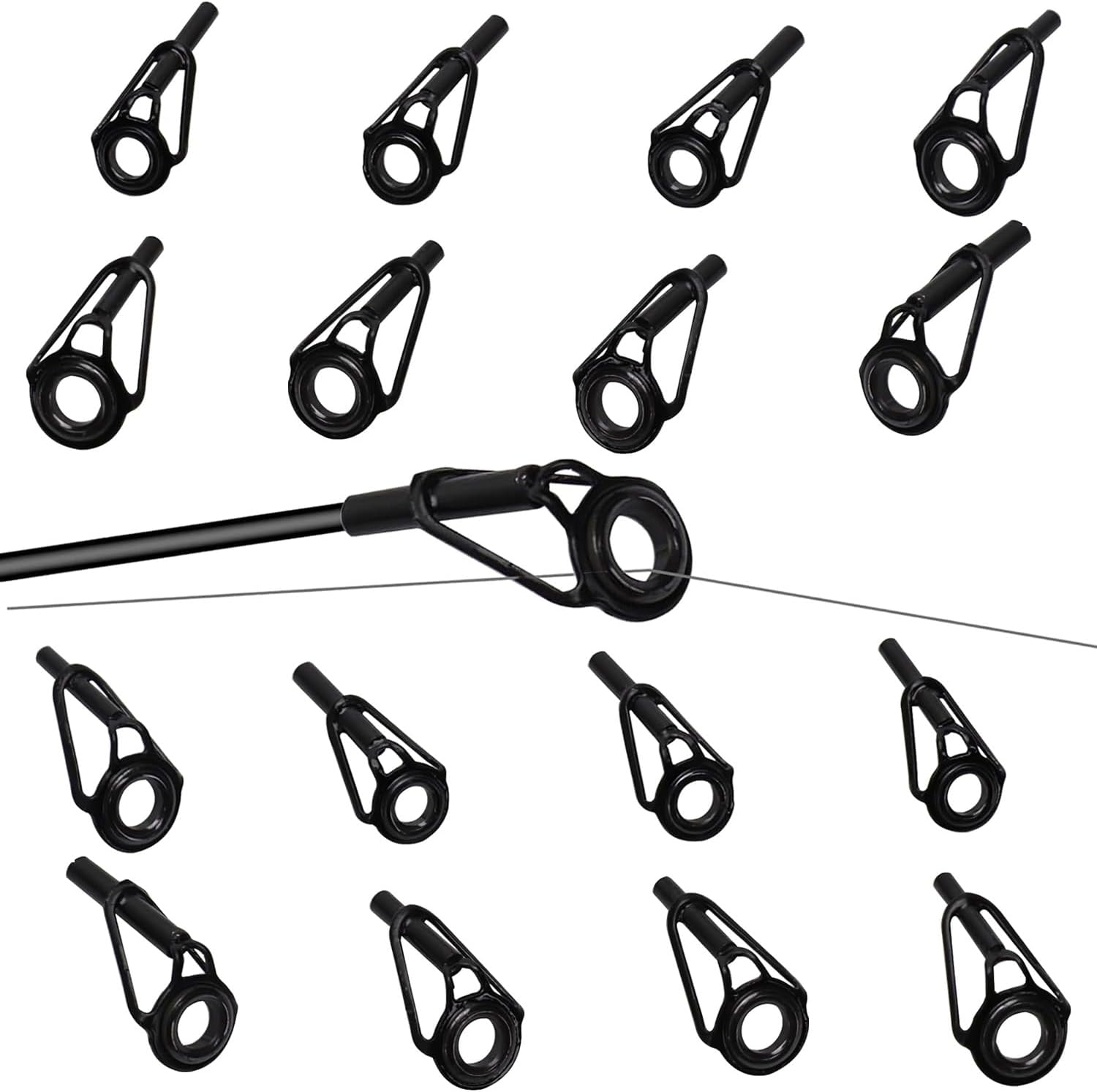 Taiyyi Lot de 16 pointes de canne à pêche - En acier inoxydable - Anneaux de guidage en céramique - Pour les amateurs de pêche en eau douce et salée - Noir