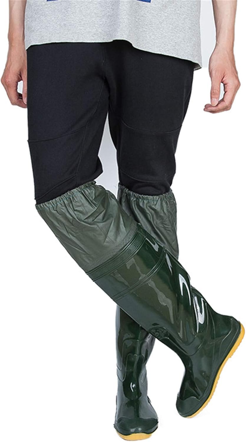 QTDZ Bottes Pêche Imperméables, Bottes en Caoutchouc Antidérapantes Légères en PVC/Nylon avec Rétrécissement Élastique, Pantalons Épais Et Super Hauts Taille 35-45 pour Hommes 45 EU Vert