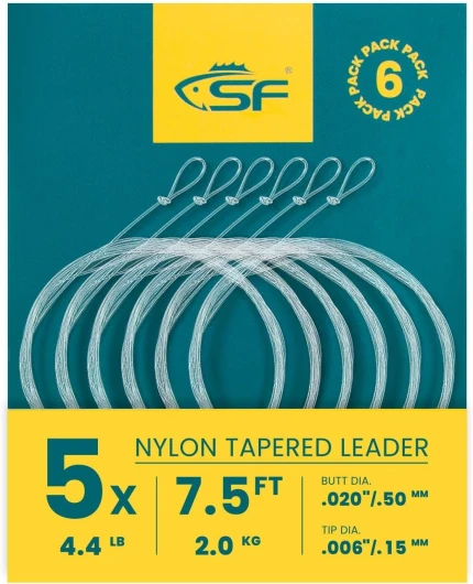 SF Lot de 6 bas de ligne coniques en nylon pour pêche à la mouche, 2,3 m, 0X-7X, boucle soudée, coule rapidement, souplesse parfaitement équilibrée et résistance des nœuds, pour ligne de pêche, 6,8 kg