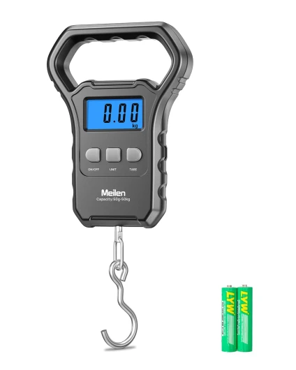 Meilen Balance Pesone de Pêche, 110lb/50kg Appareil à Bagages Suspendue avec écran LCD Rétro-éclairé, pour Valise avec Grande Poignée, Balance Postale Numérique Noir