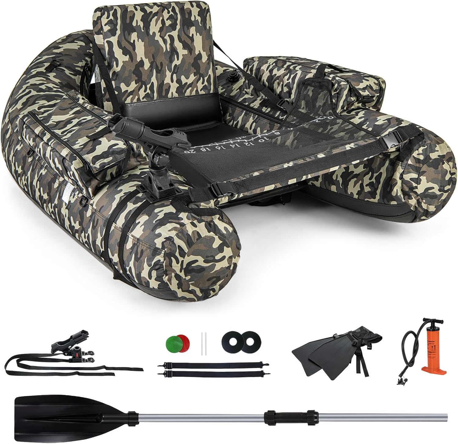 Bateau de Pêche Gonflable - Bateau Pneumatique Flottant de Dossier Réglable Fishing Boat Beige