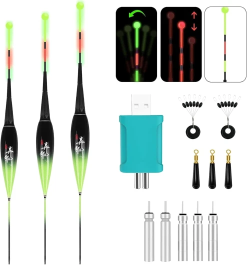 DAZZTIME Accessoires de Pêche,3 Pièces Flotteur Pêche,Flotteurs de Pêche à LED,Bouchon Peche,Flotteurs pour Pêche,Bouchon Lumineux Peche,Flotteurs LED Adaptés à la Pêche