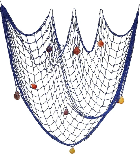 YSTrillion Filet de Peche Decoratif,Décoration en Résille avec Coquilles,Méditerranéen Style Décoration Murale pour la Maison et Le Mur 1 * 2M Bleu