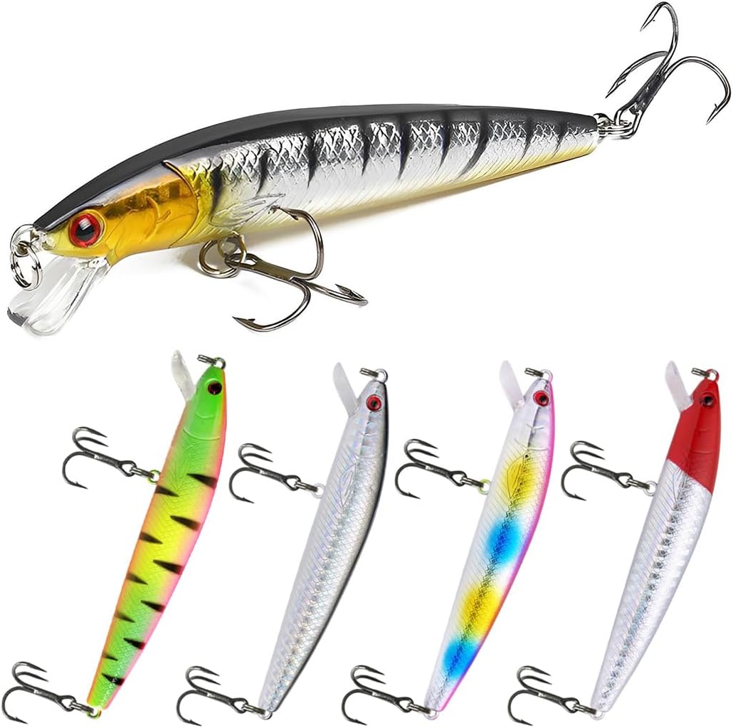 XUZOPIM 5 Pcs Leurre De Surface Bar Peche Mer Appât Flottant Avec Queue Pivotante Pour Bar Leurre De Surface Bionique Pour Carnassiers Convient Pour Eau Douce Et Salée