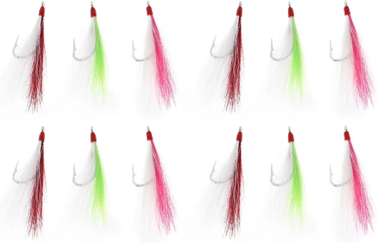 Briny River Lot de 12 hameçons de pêche en acier inoxydable 96 mm 3 g en Mylar insérés pour poisson-chat, morue, plie