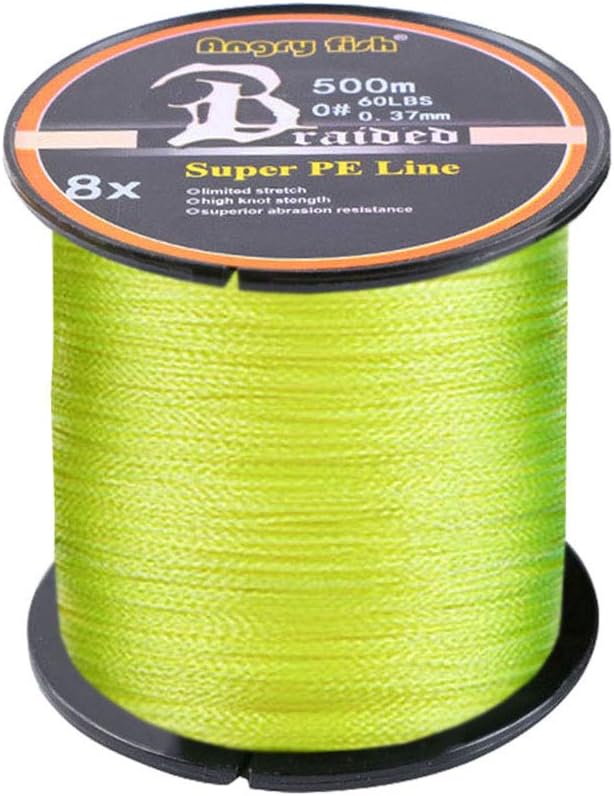 LSHEL 300m/500m/1000m Fil de Pêche Tressée 8 Brins Ligne de Pêche Lure Ligne Fil Multifonctionnel, 500m Jaune, 1.5#0.20mm/25lb/11.3kg