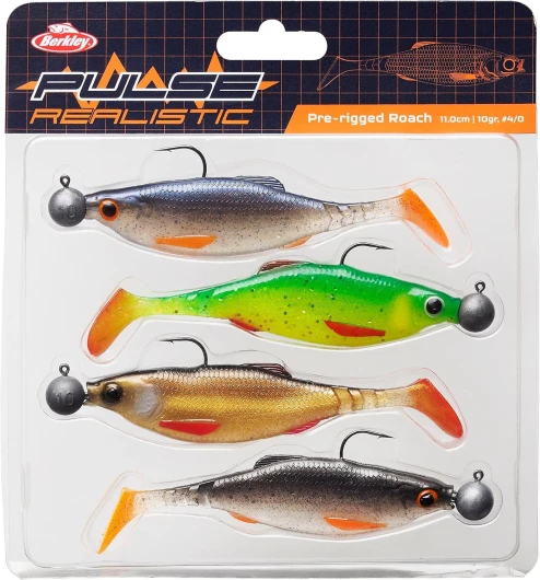 Berkley Pulse Realistic Roach Prerigged Appât Souple avec tête plombée – Forme et Action Ultra réalistes pour la pêche des carnassiers – Brochet, Sandre, Perche – Lot de 4 – 11 cm ou 15 cm 11cm - 4pcs