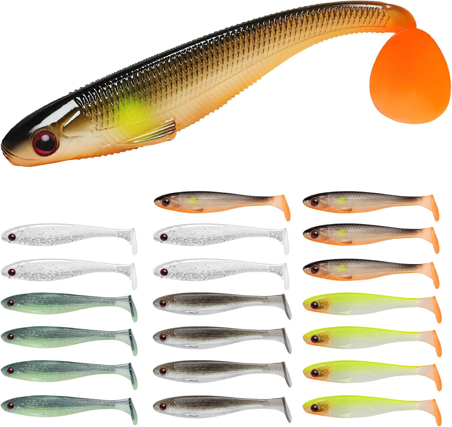 Leurres de Pêche pour Bass Trout Crappie Multi-Purpose Paddle Tail Swimbaits Appâts de Pêche en Plastique Souple pour Eau Douce et Eau Salée Bass Walleye Lure Cadeaux de Pêche pour Hommes