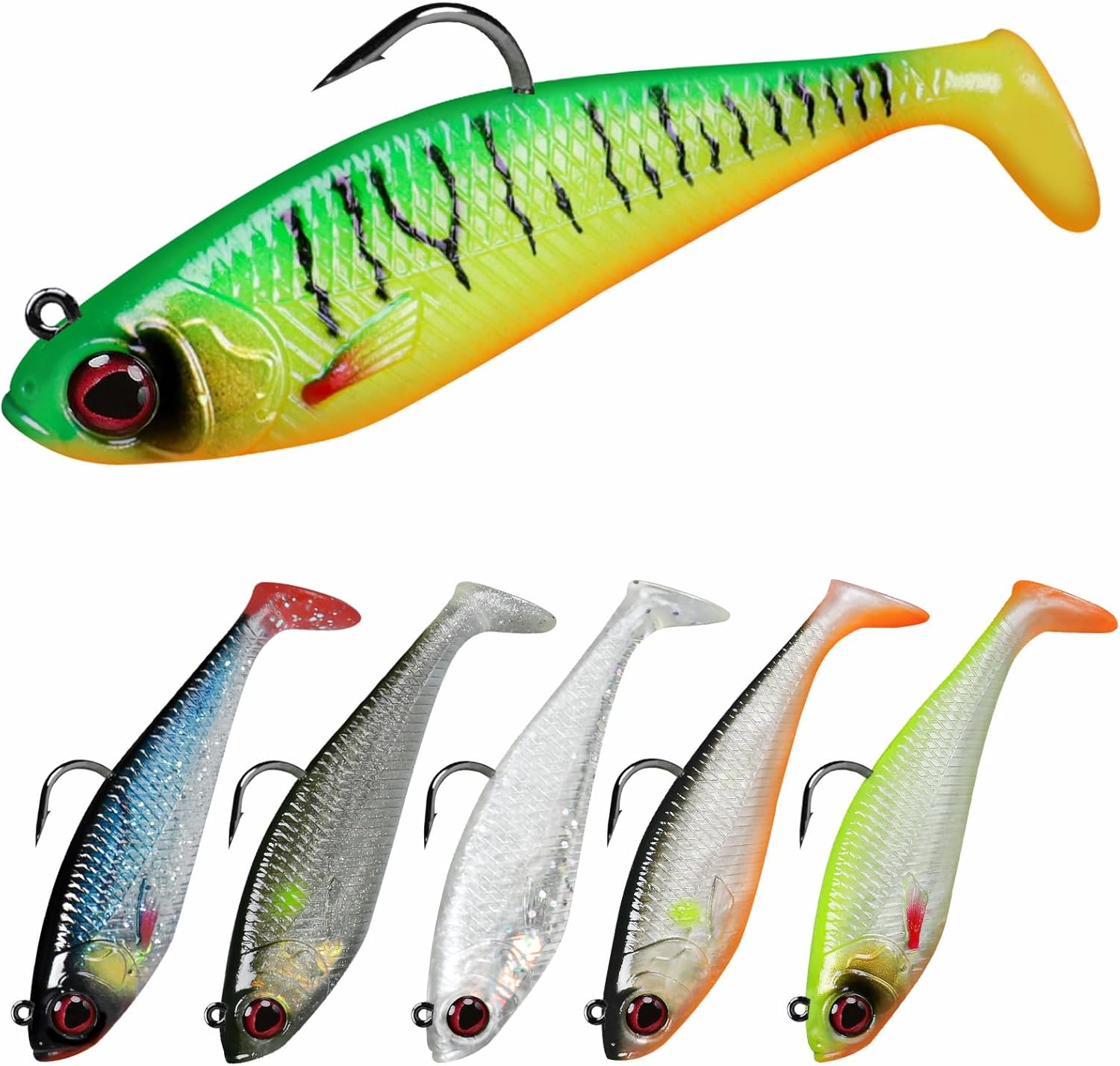 Leurres Souples de Pêche Pré-mâchés, Formule Japonaise, Swimbait de Grande Action avec Spinner, Matériel de Pêche Toutes Conditions pour Bass Trout Walleye, Crappie Fishing Jigs