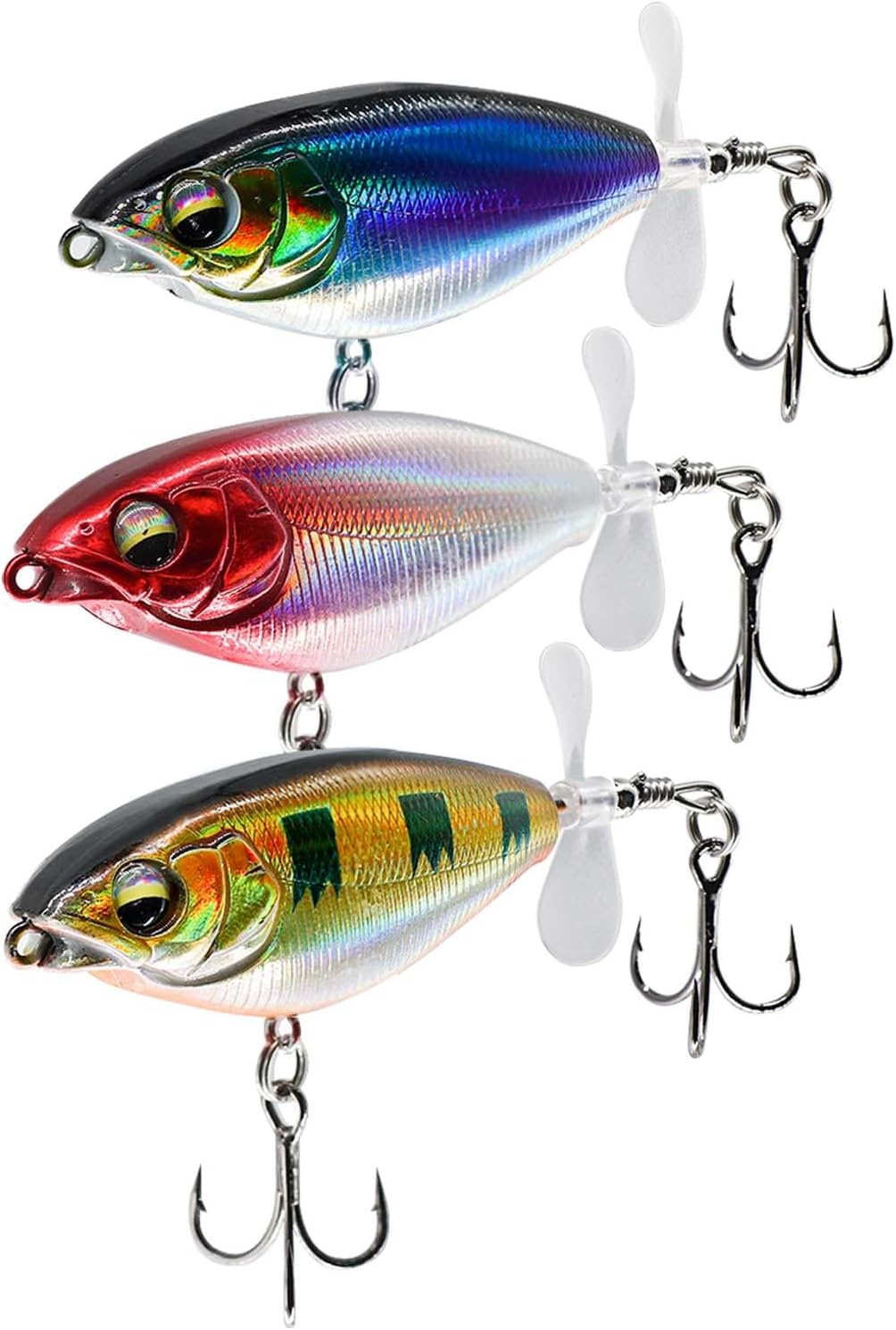 Poissons Nageur Flottants, Leurre Whopper Plopper pour Bar, Leurre Flottant pour Le Bar avec Une Queue en Hélice, Convient à l'eau Douce ou Salée - (SMT-A0)