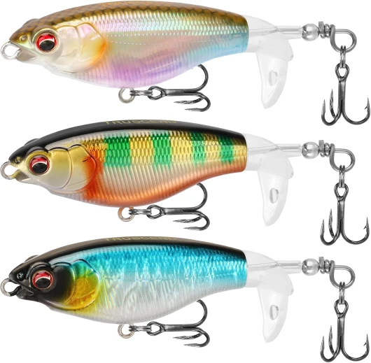 Leurres Flottants Topwater Leurre de Pêche, Surface Appât Plopper avec Queue Pivotante Flottante, Leurres de Traîne pour d'eau Douce et d'eau Salée, Cadeaux de pêche pour Hommes